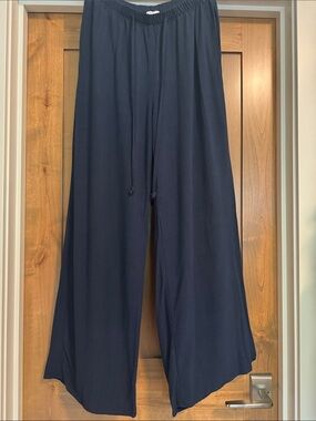 Sienna Sky Navy 2 Piece Set Crop Top & Wide Leg Beach Pants Womens L Linen blend